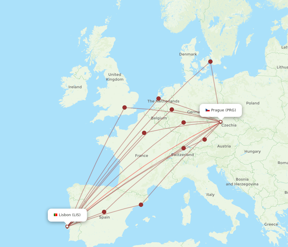 LIS-PRG flight routes