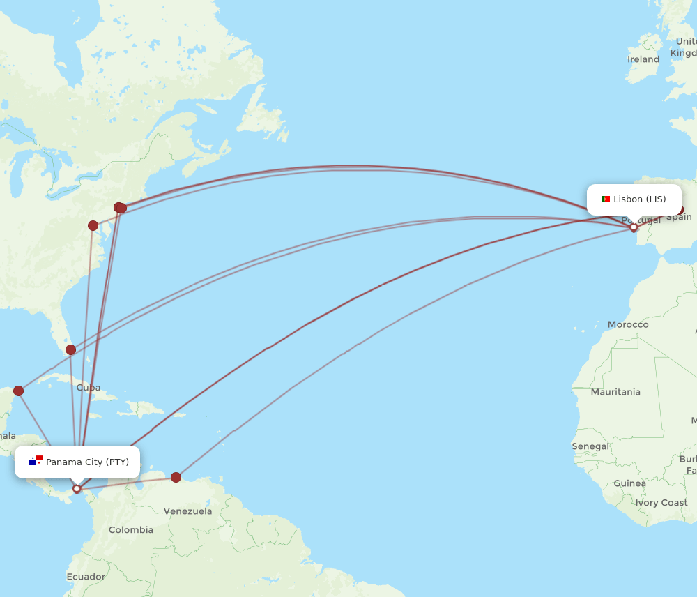 LIS-PTY flight routes