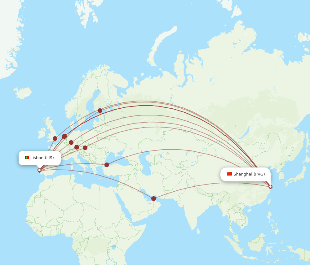 LIS-PVG flight routes
