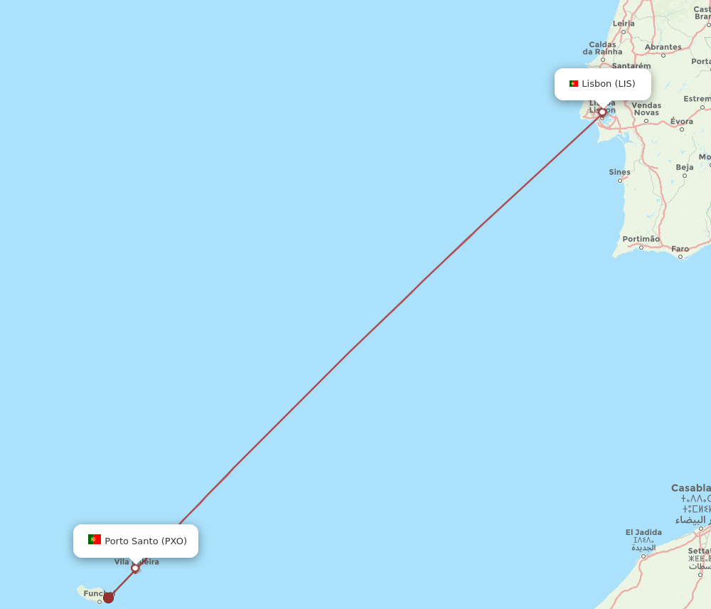 LIS to PXO flights and routes map