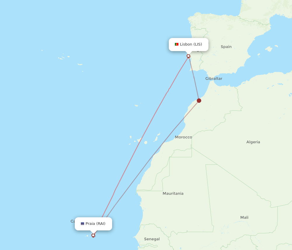 LIS to RAI flights and routes map