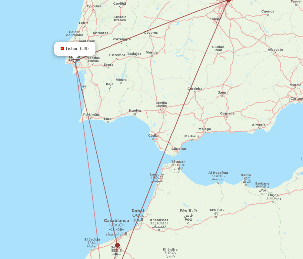 LIS-RAK flight routes