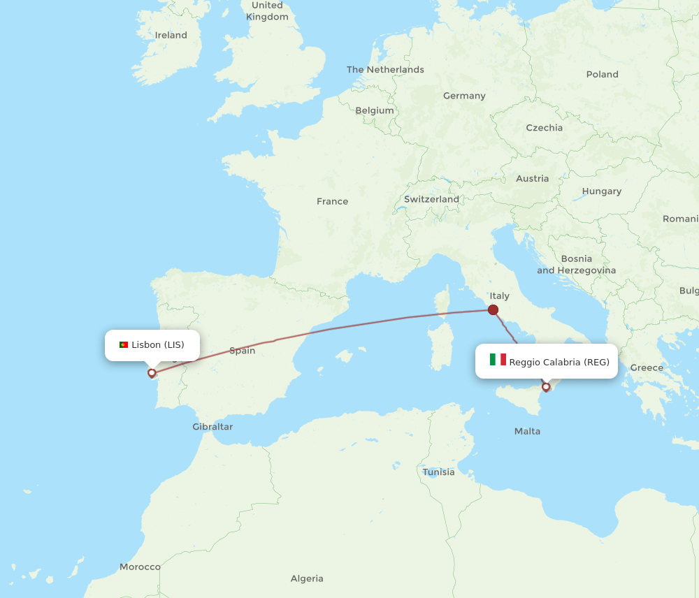 LIS-REG flight routes