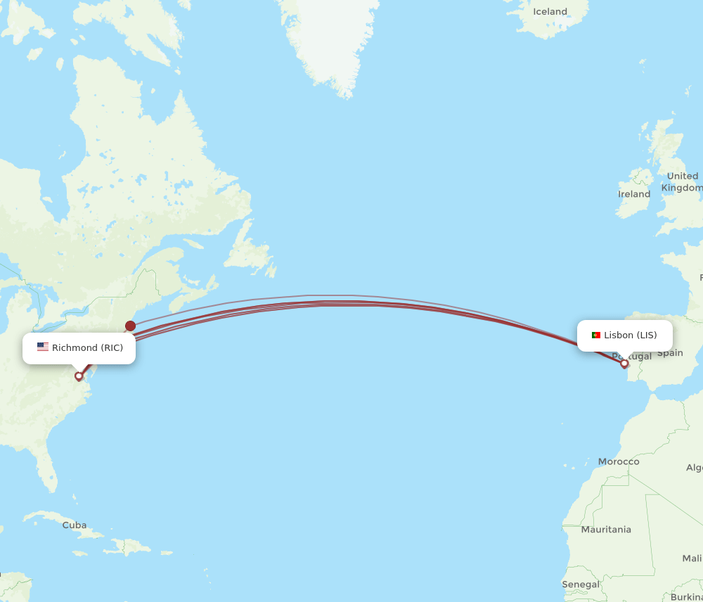 LIS to RIC flights and routes map