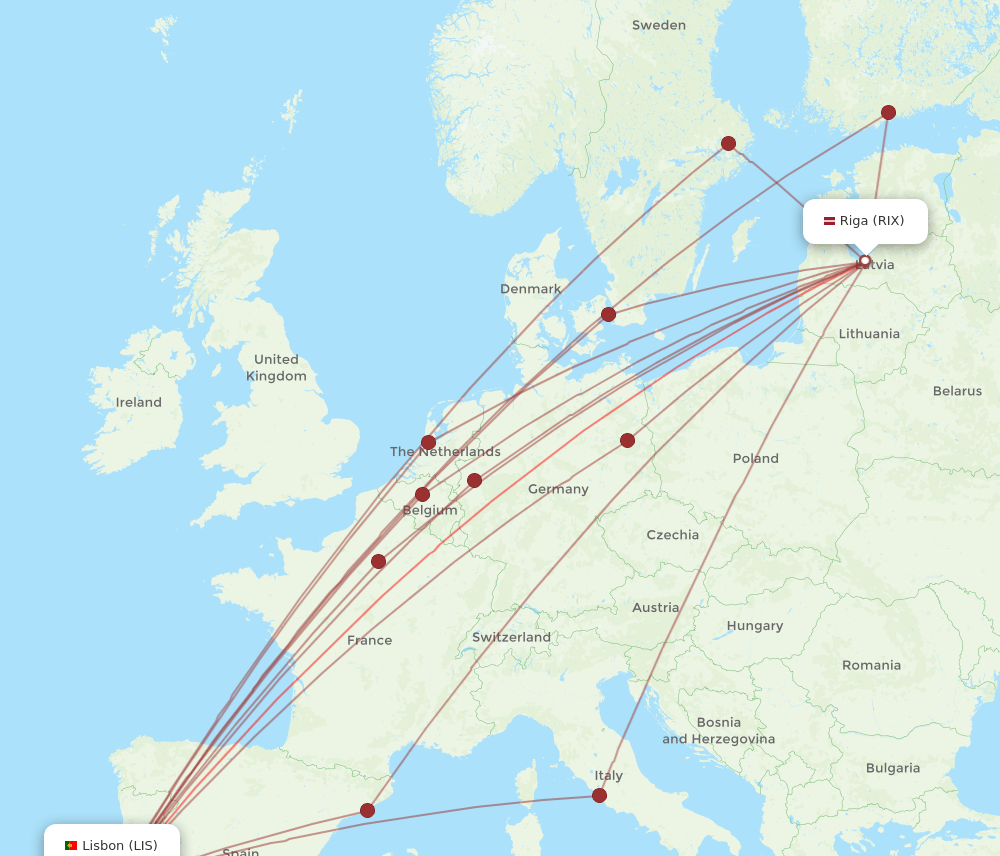 LIS-RIX flight routes