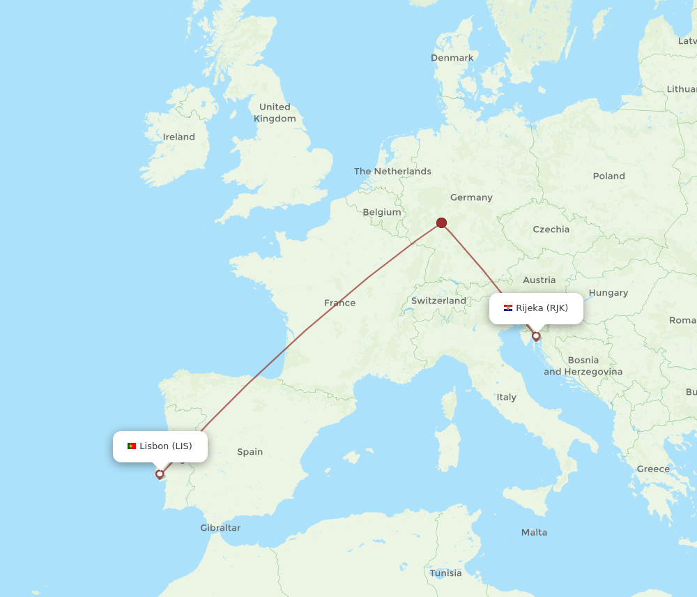 LIS to RJK flights and routes map