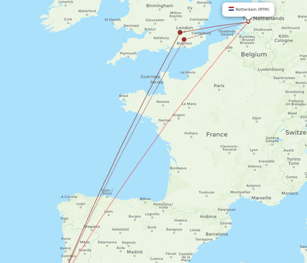 LIS-RTM flight routes