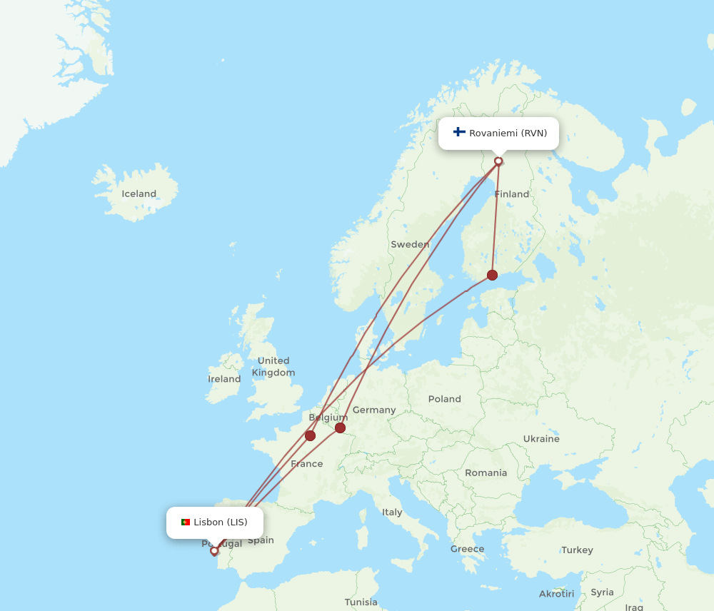 LIS-RVN flight routes