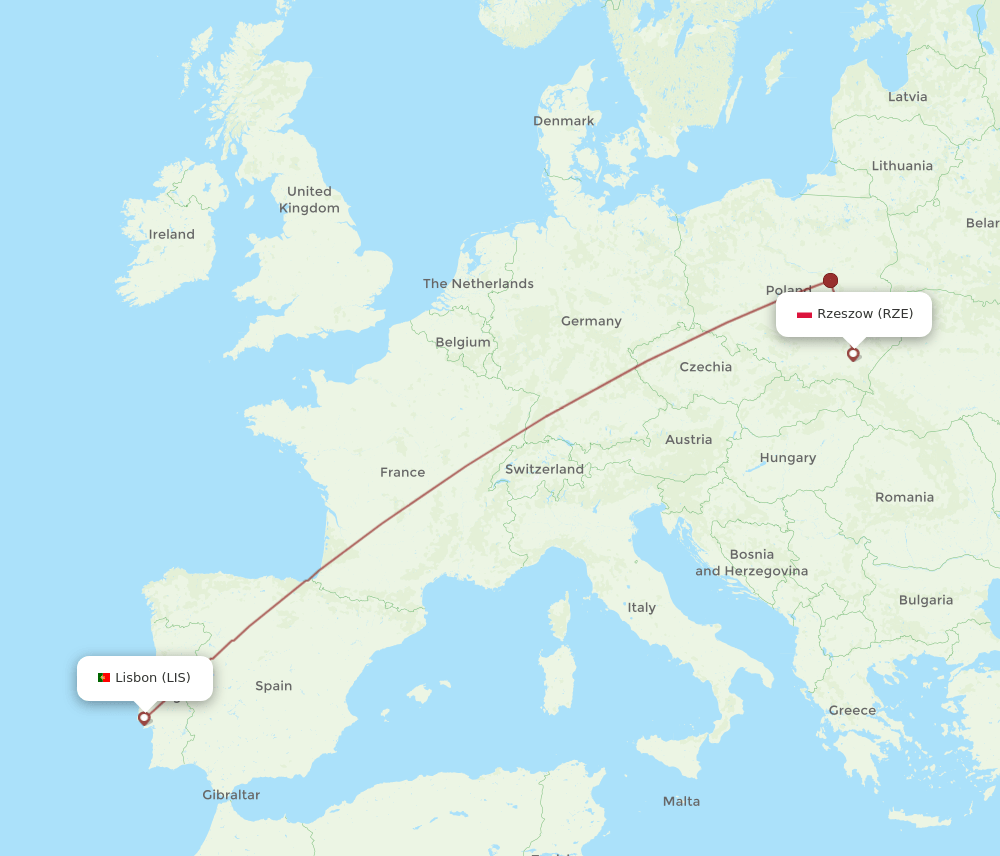 LIS-RZE flight routes
