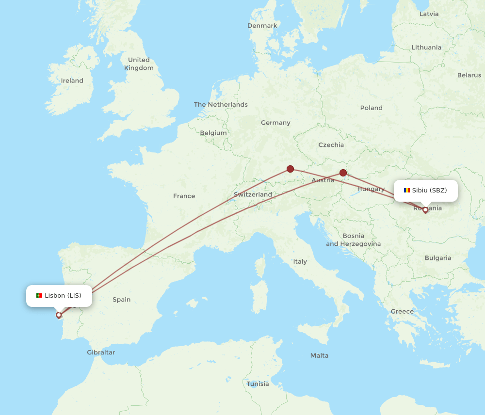 LIS to SBZ flights and routes map