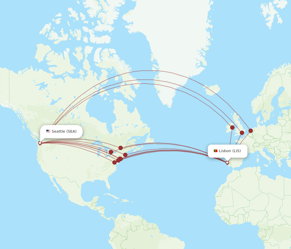 LIS-SEA flight routes