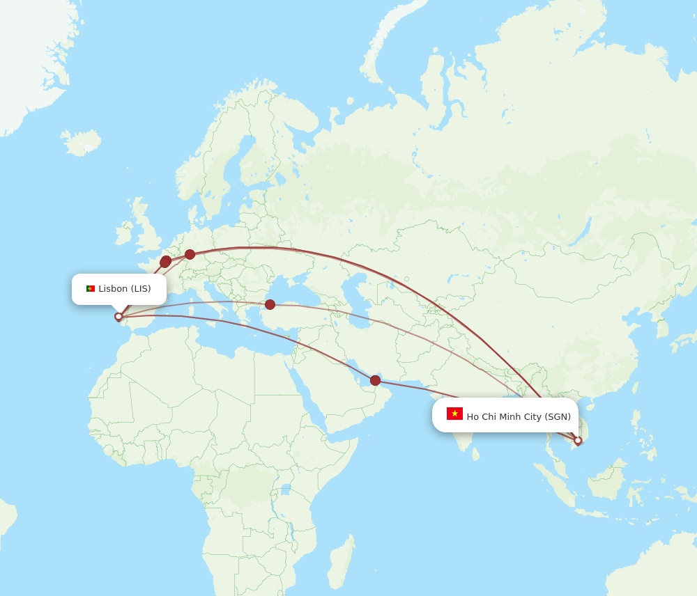 LIS to SGN flights and routes map