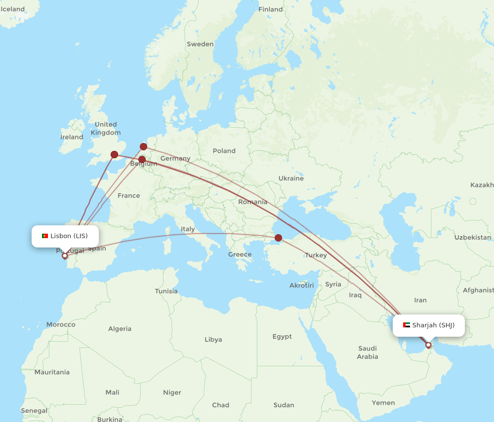 LIS-SHJ flight routes