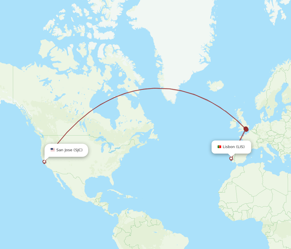 LIS-SJC flight routes