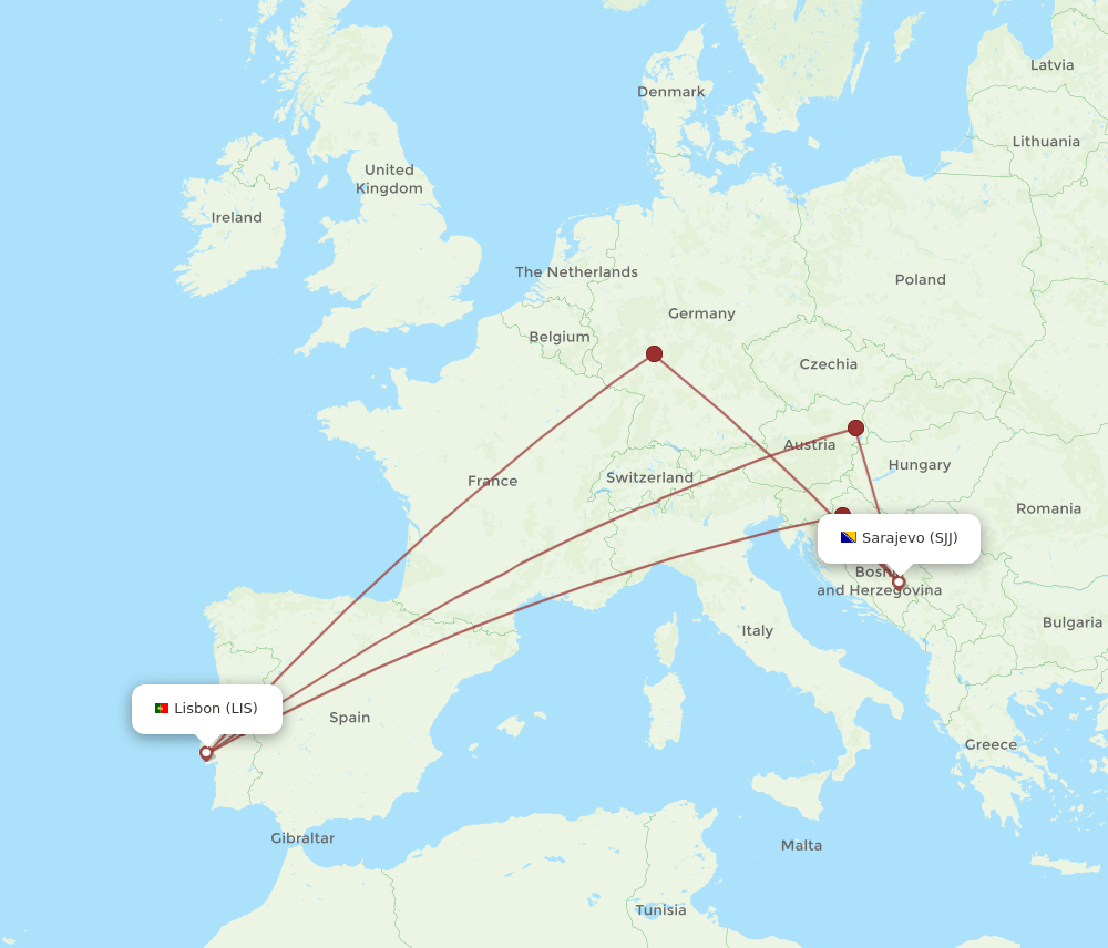 LIS-SJJ flight routes