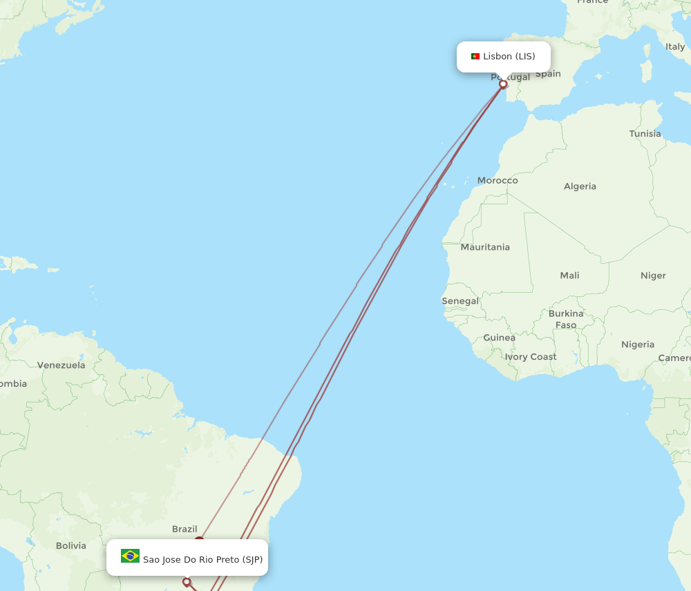 LIS to SJP flights and routes map