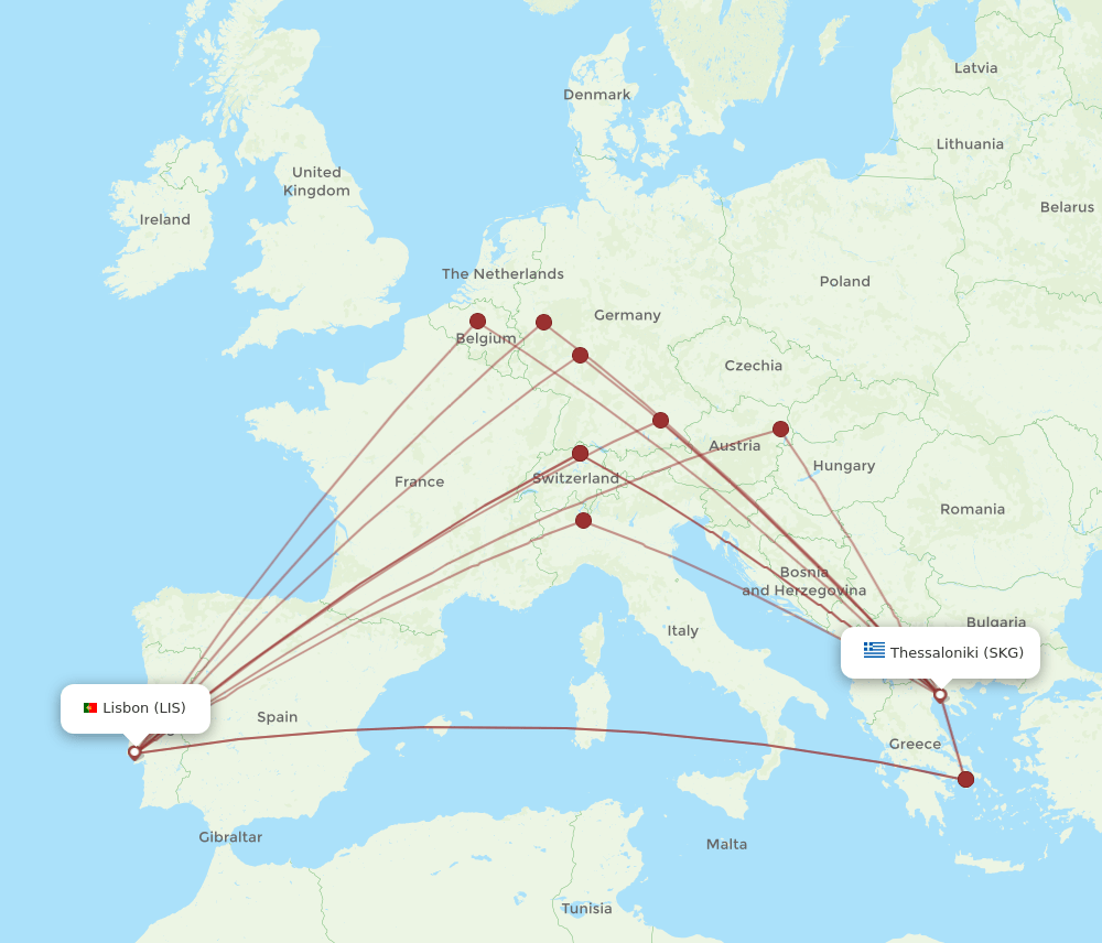LIS-SKG flight routes