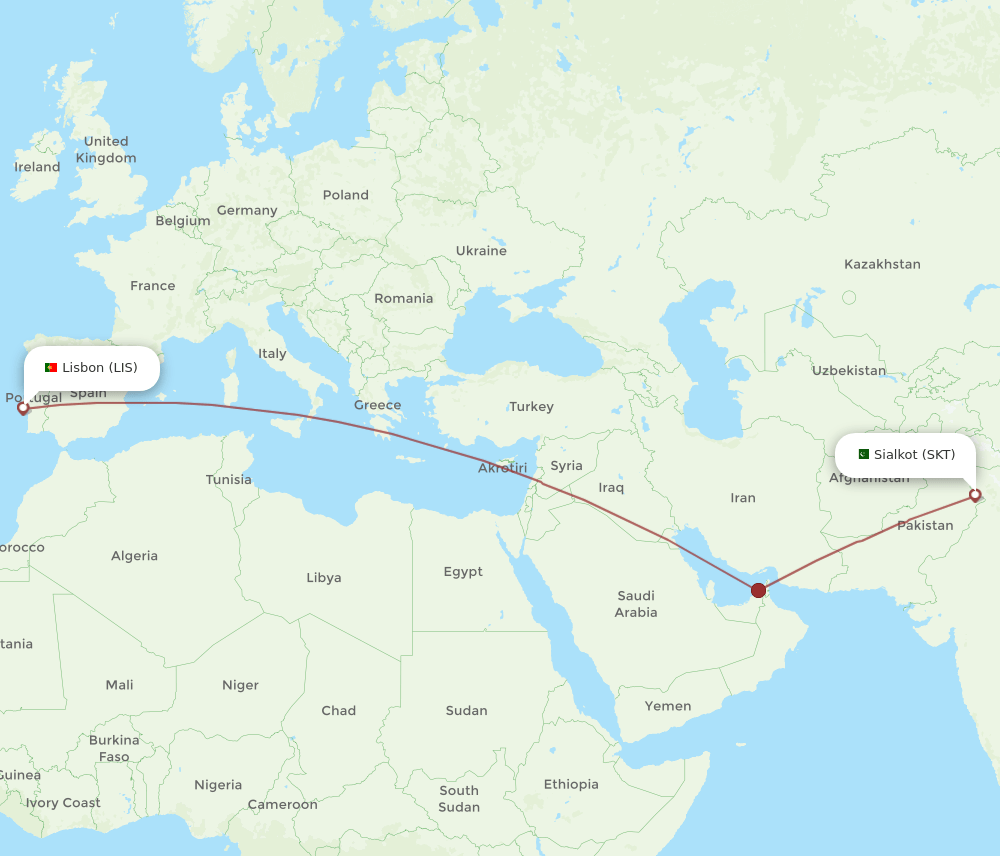 LIS-SKT flight routes