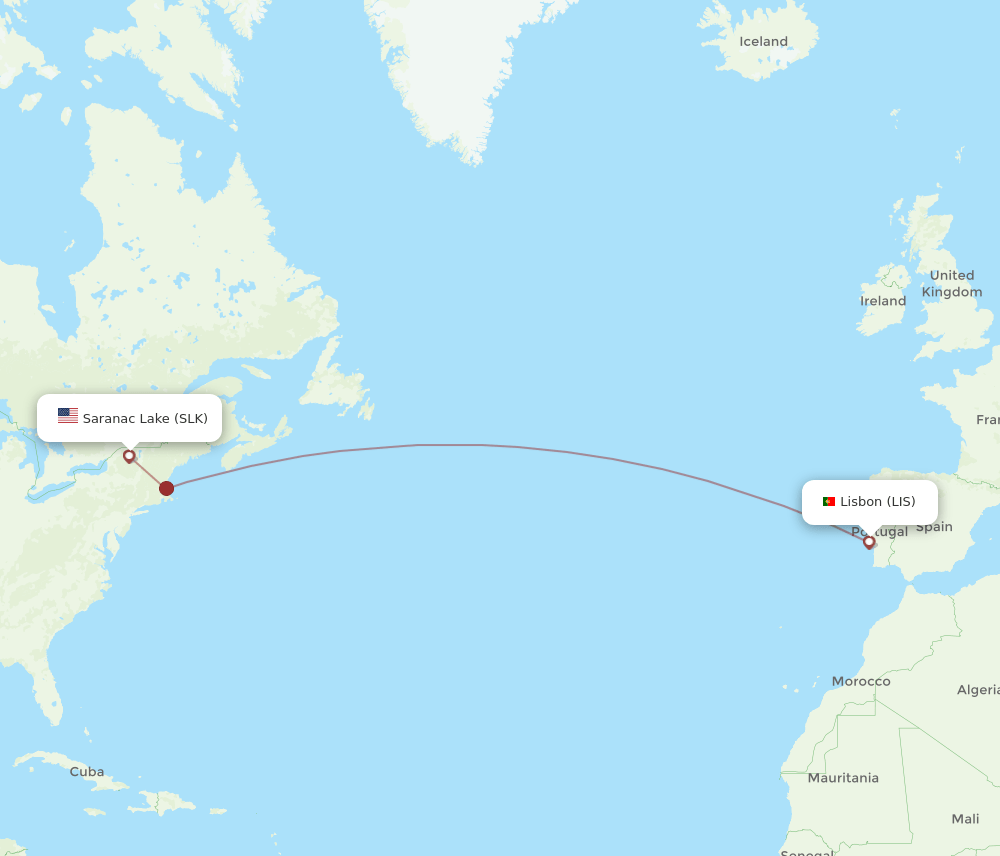 LIS to SLK flights and routes map