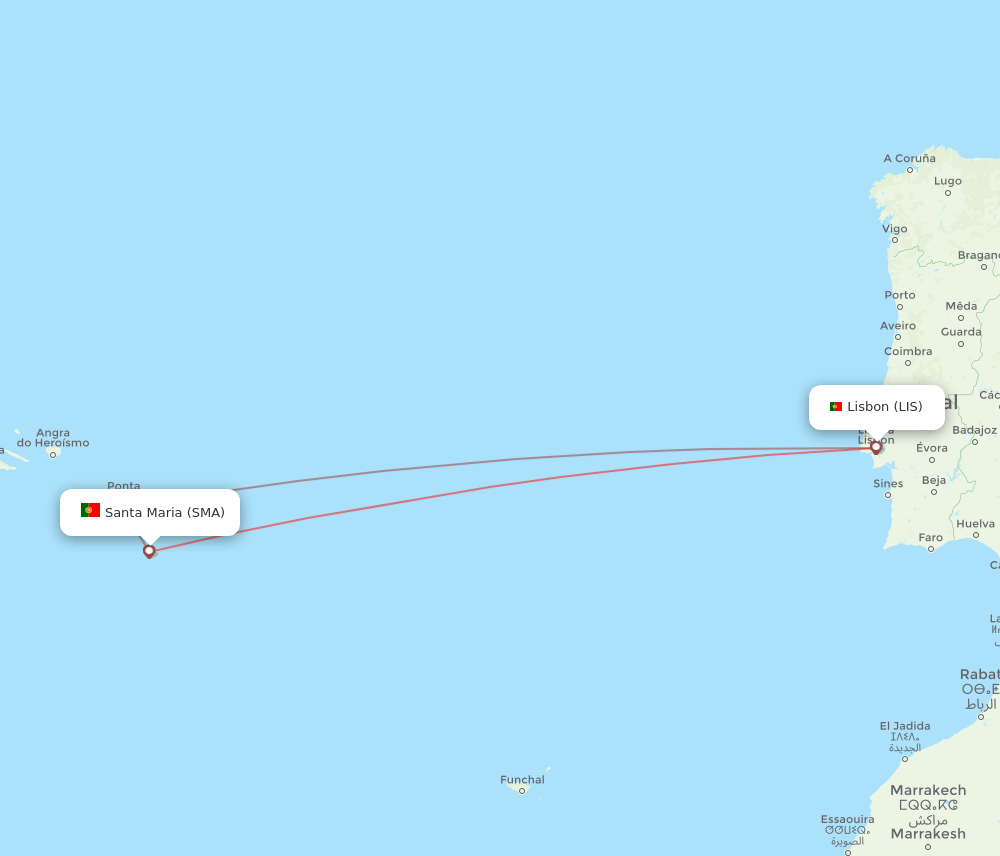 LIS to SMA flights and routes map