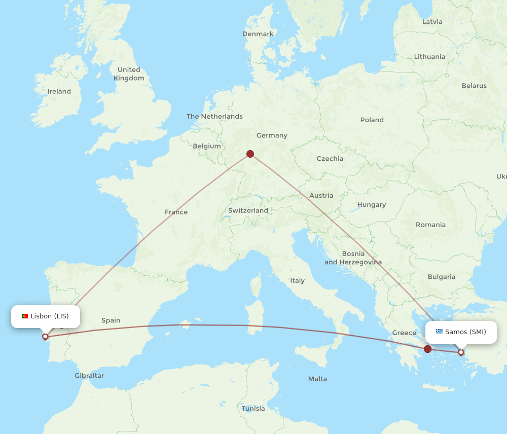 LIS to SMI flights and routes map