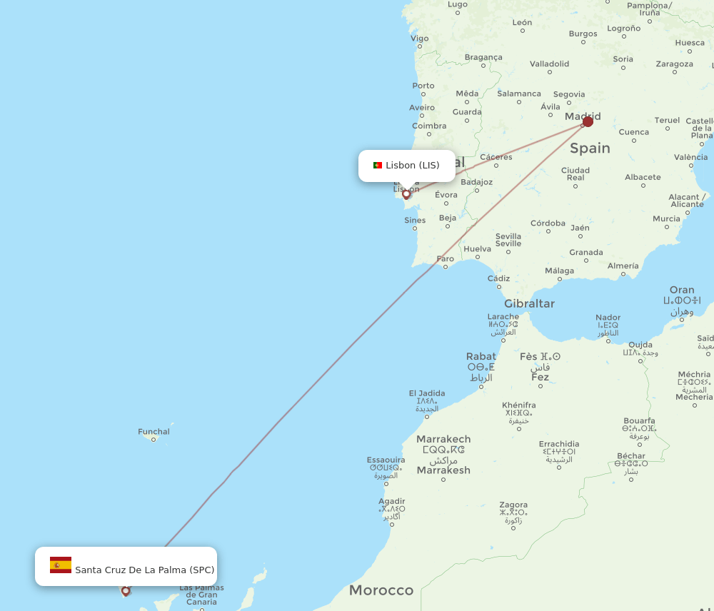 LIS-SPC flight routes