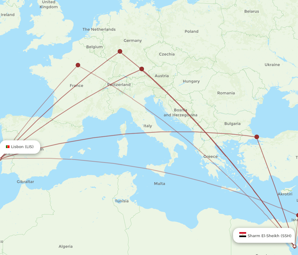 LIS to SSH flights and routes map