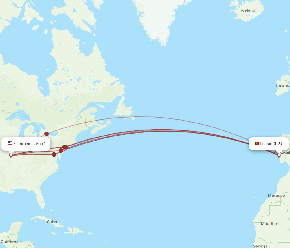 LIS to STL flights and routes map
