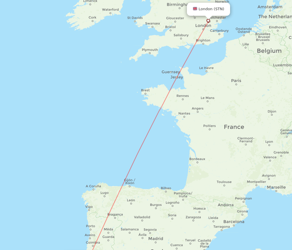 LIS to STN flights and routes map