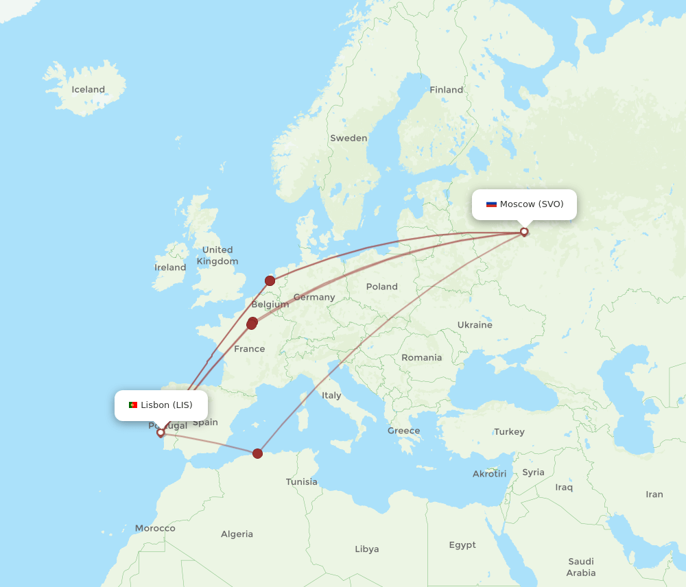 LIS-SVO flight routes