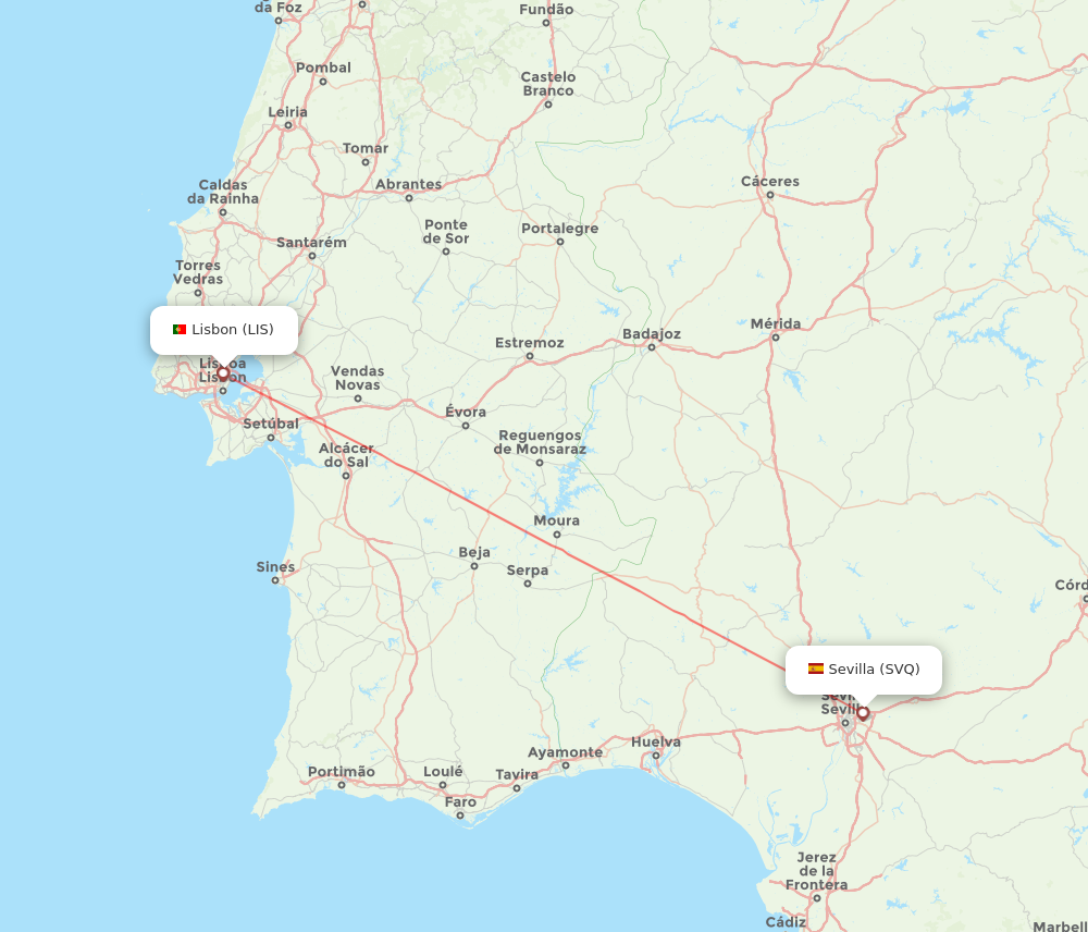 LIS to SVQ flights and routes map