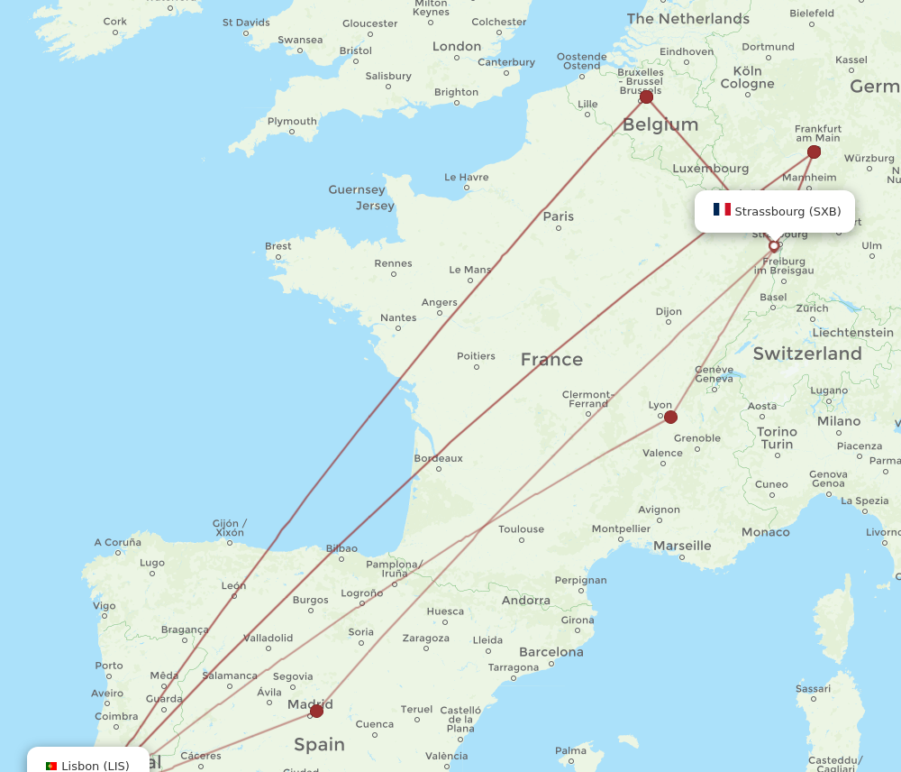LIS to SXB flights and routes map