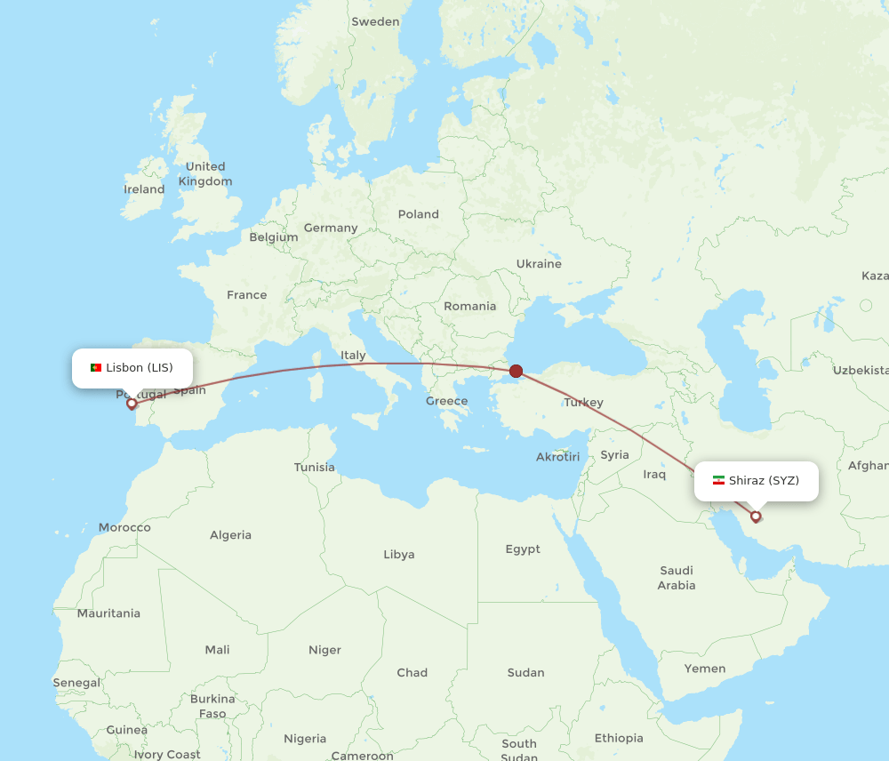 LIS to SYZ flights and routes map