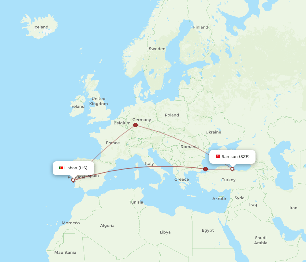LIS-SZF flight routes