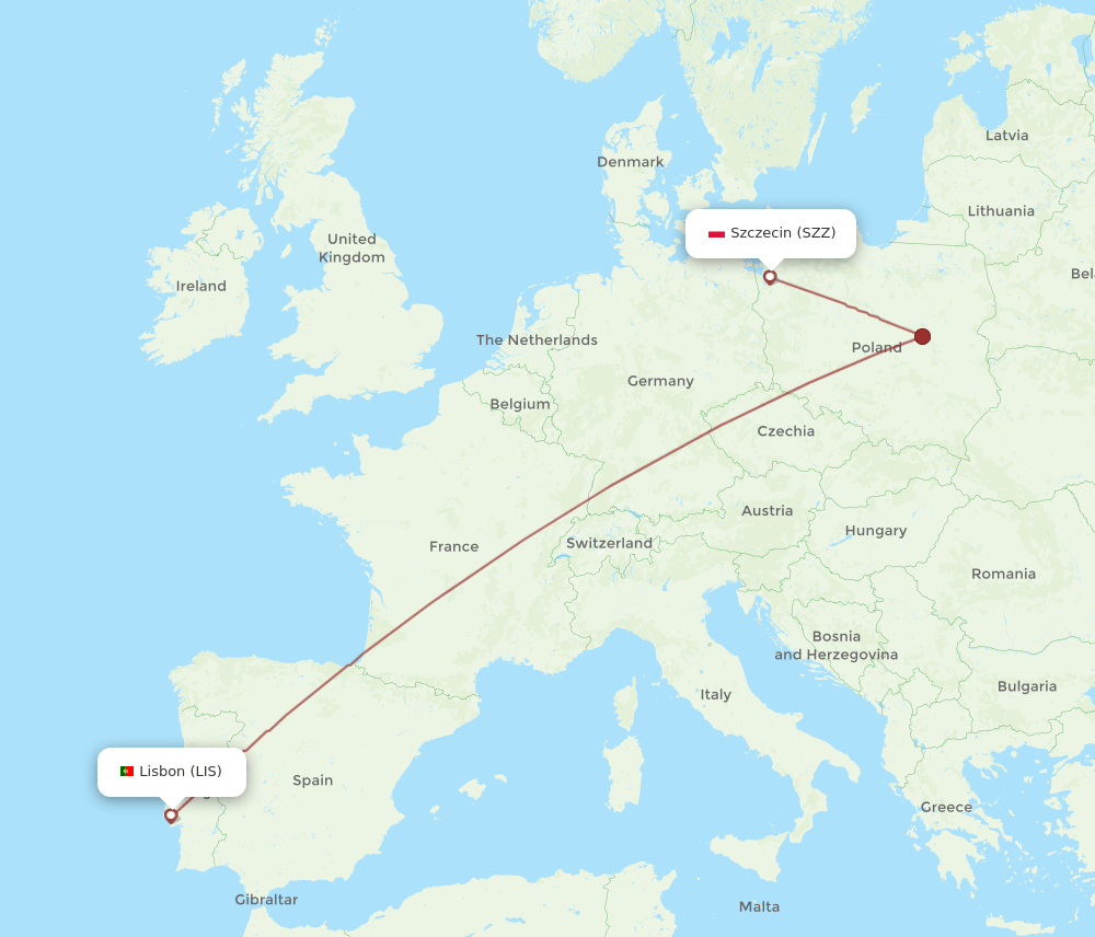 LIS-SZZ flight routes