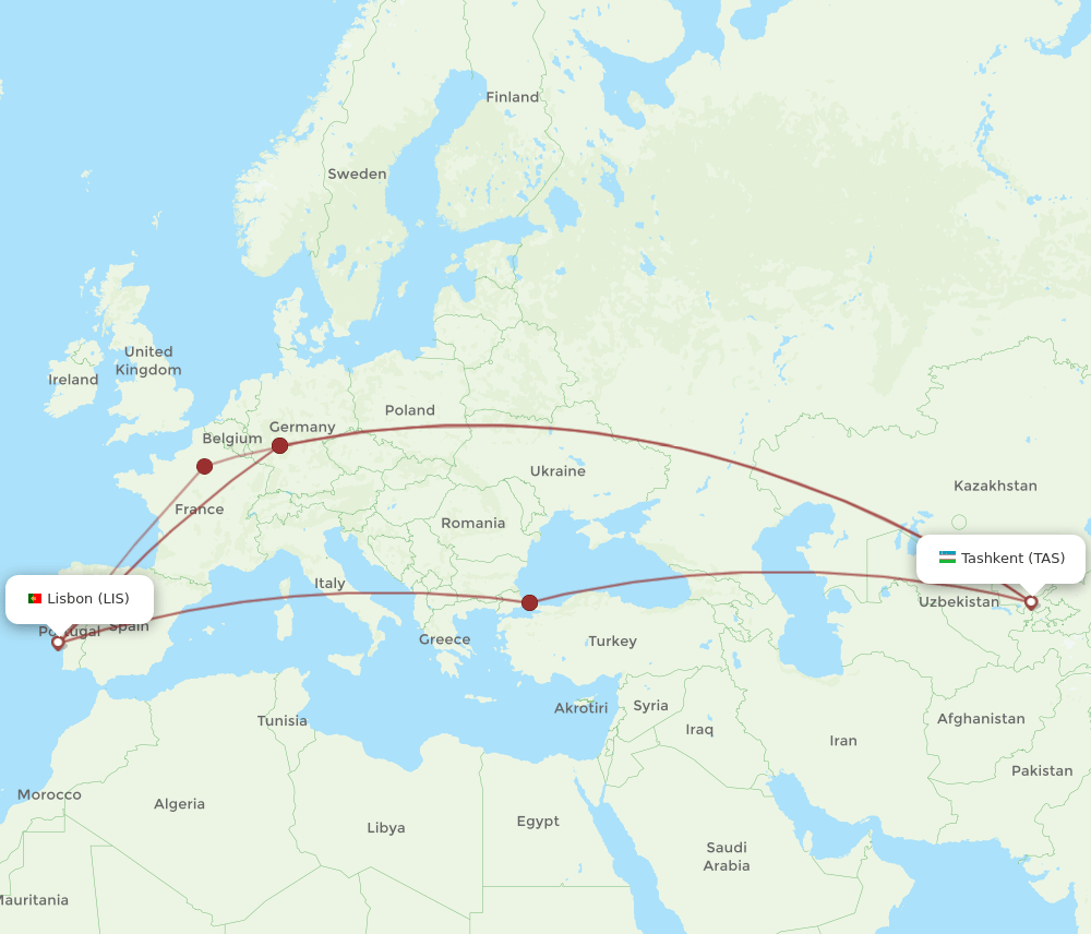 LIS-TAS flight routes