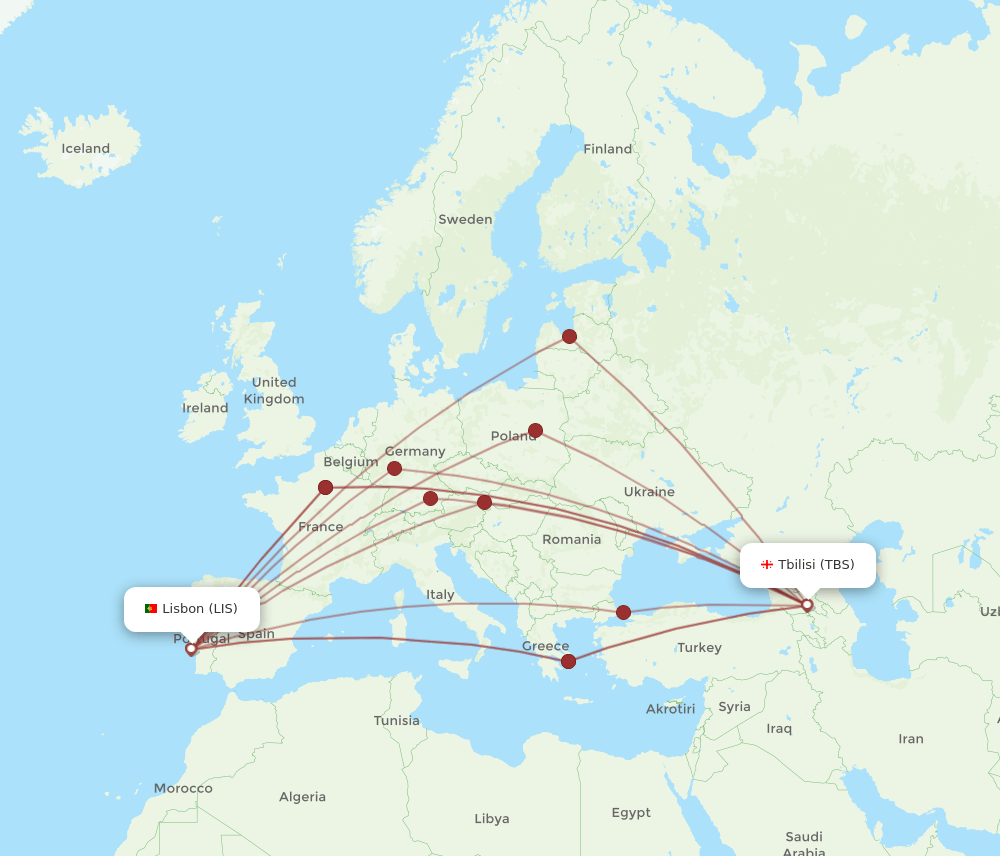 LIS-TBS flight routes