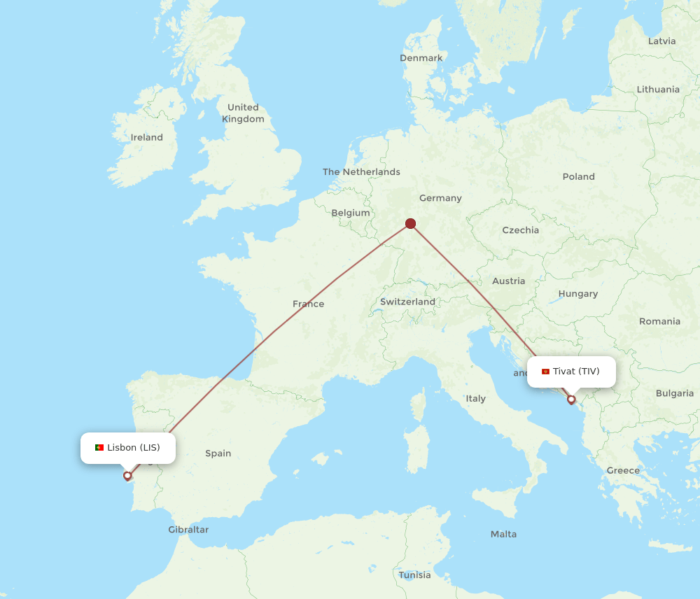 LIS to TIV flights and routes map