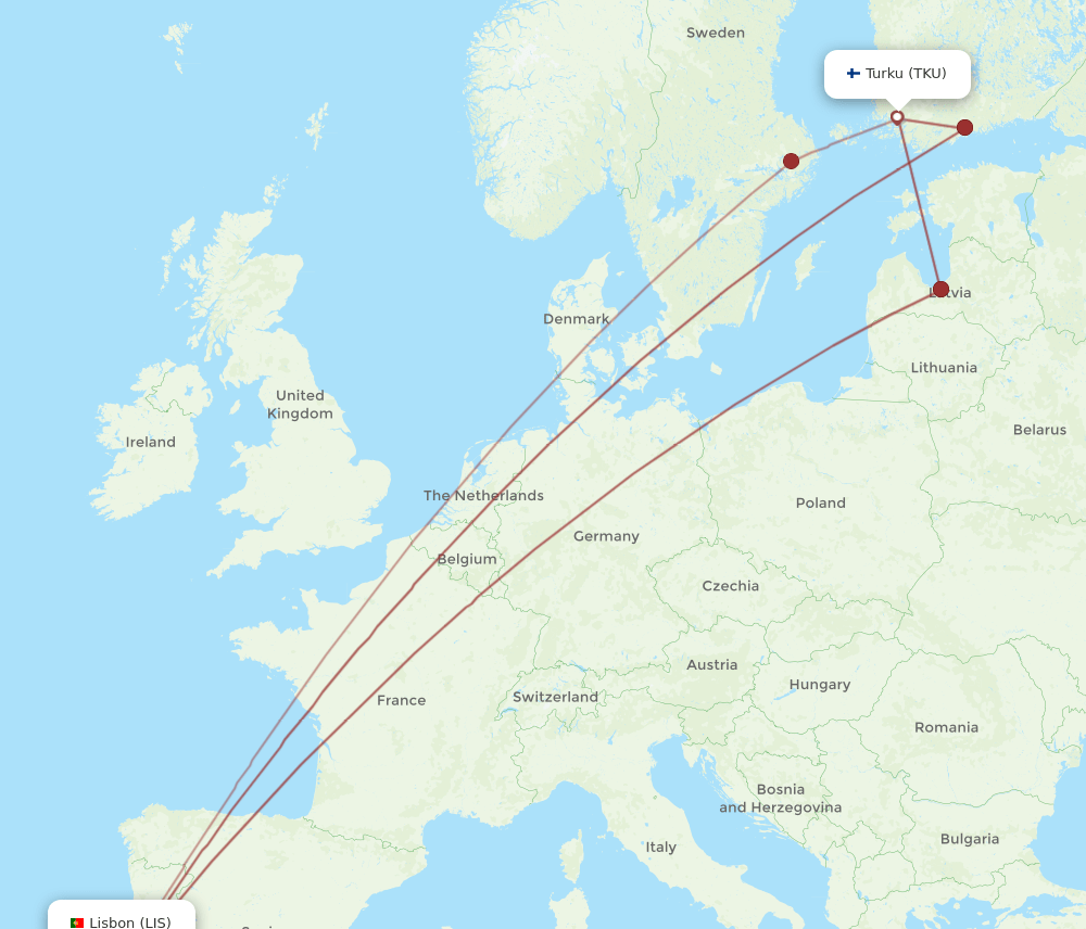 LIS-TKU flight routes