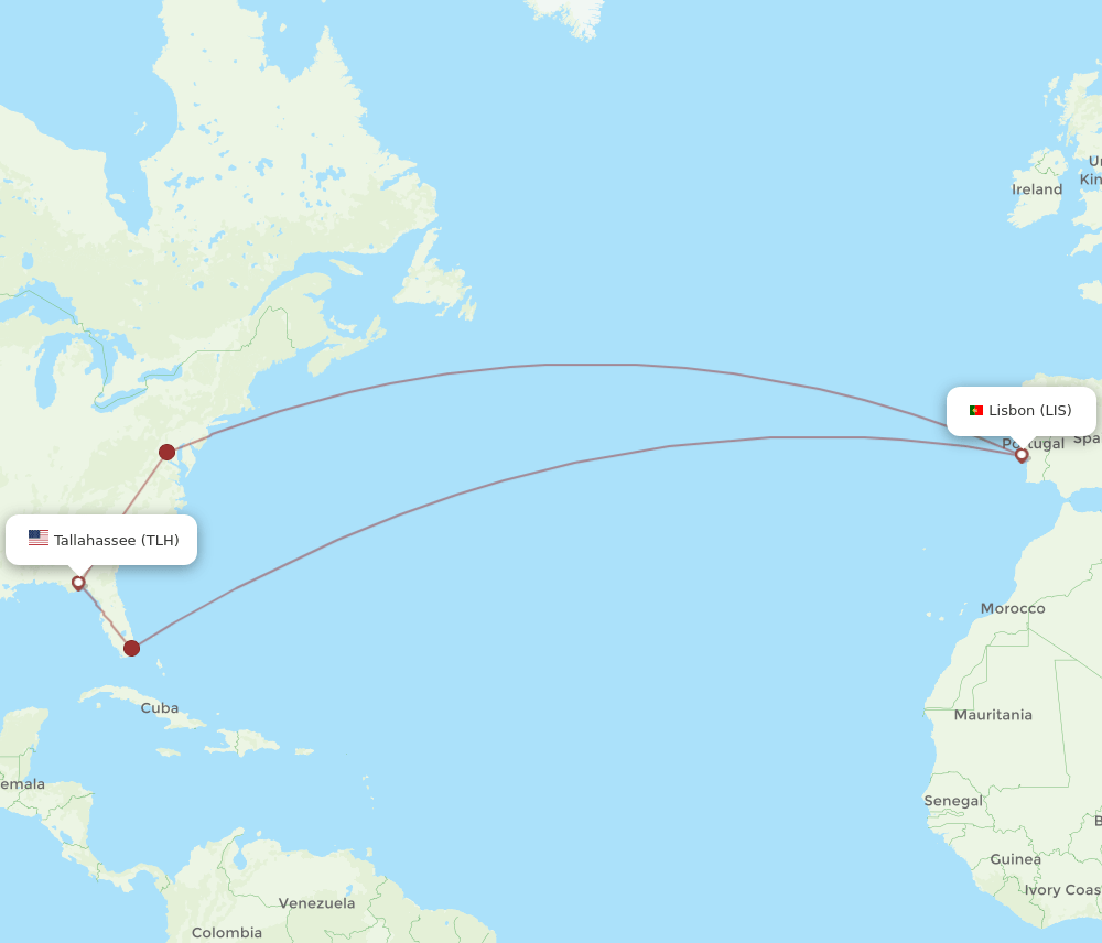 LIS-TLH flight routes