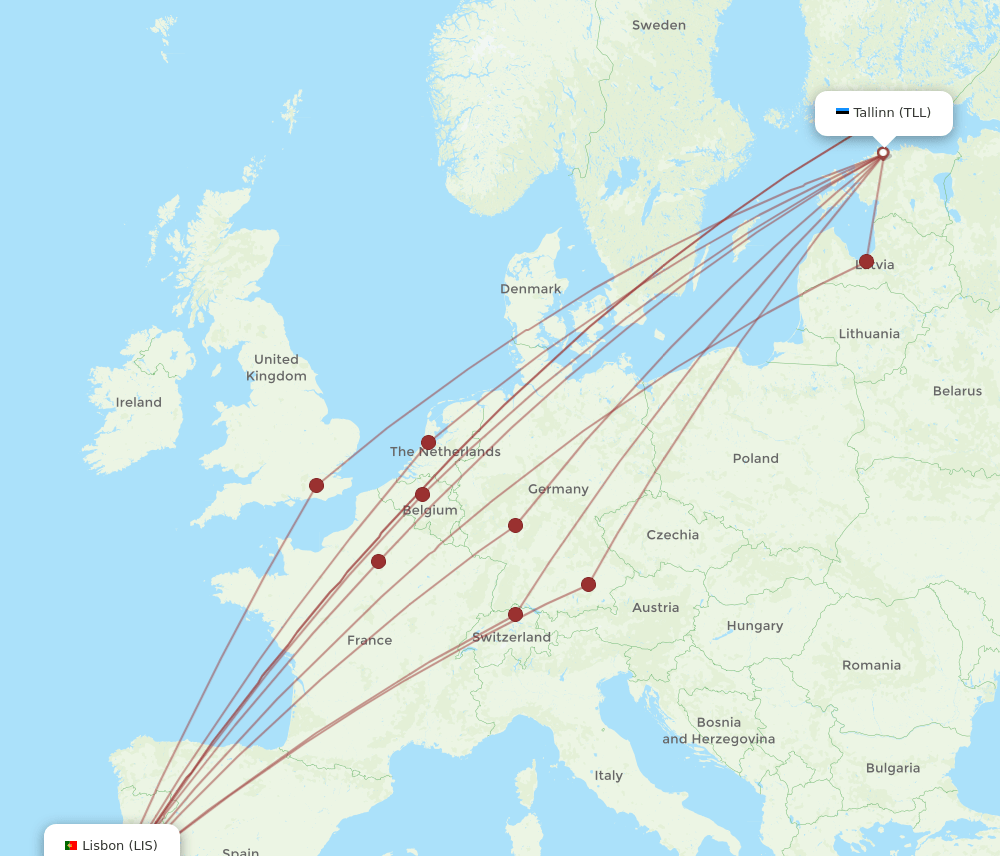 LIS-TLL flight routes