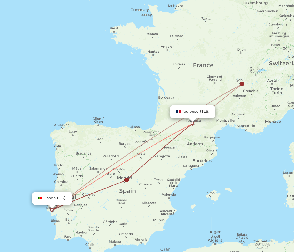 LIS to TLS flights and routes map