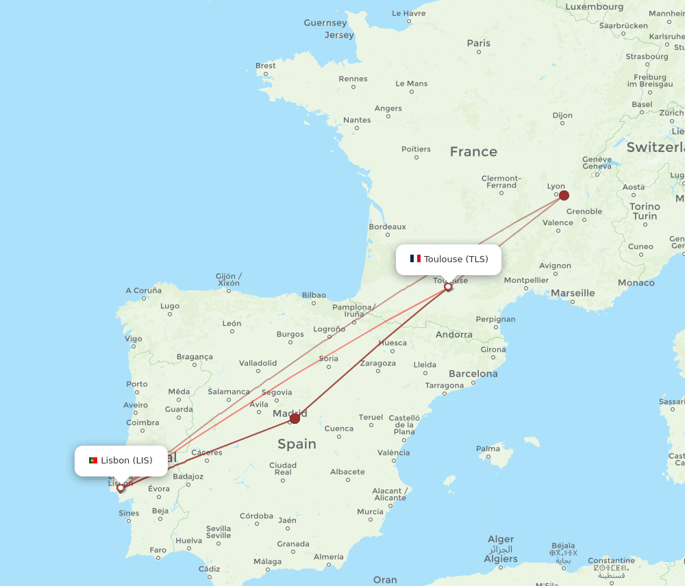 LIS to TLS flights and routes map