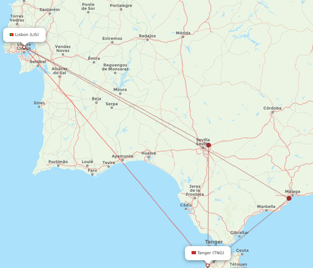 LIS to TNG flights and routes map