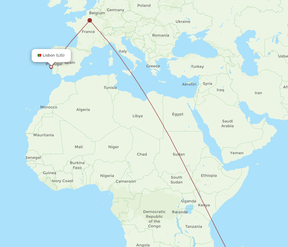LIS-TNR flight routes
