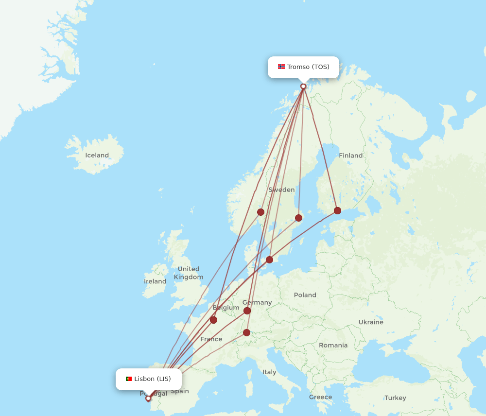 LIS-TOS flight routes