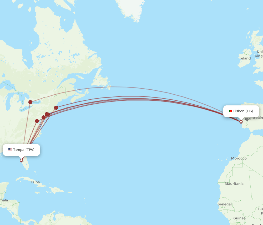 LIS-TPA flight routes