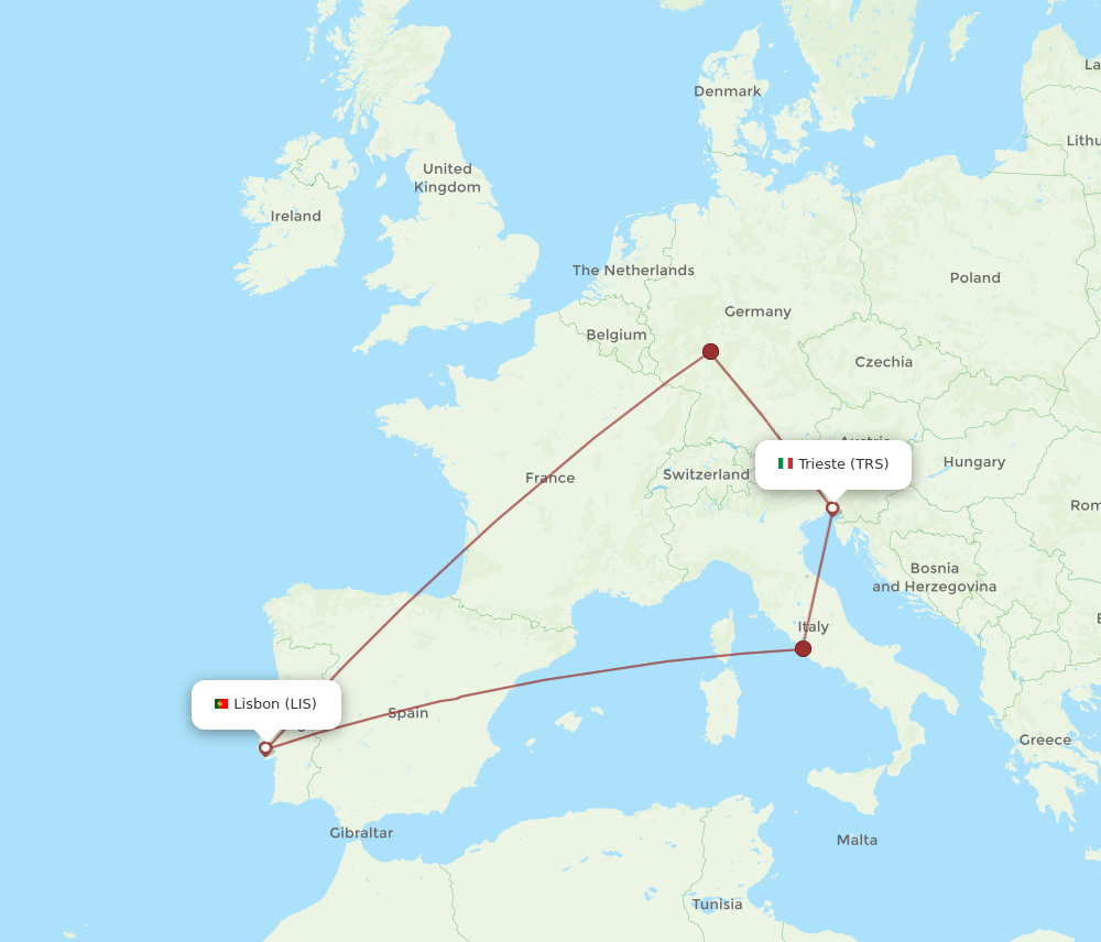 LIS-TRS flight routes