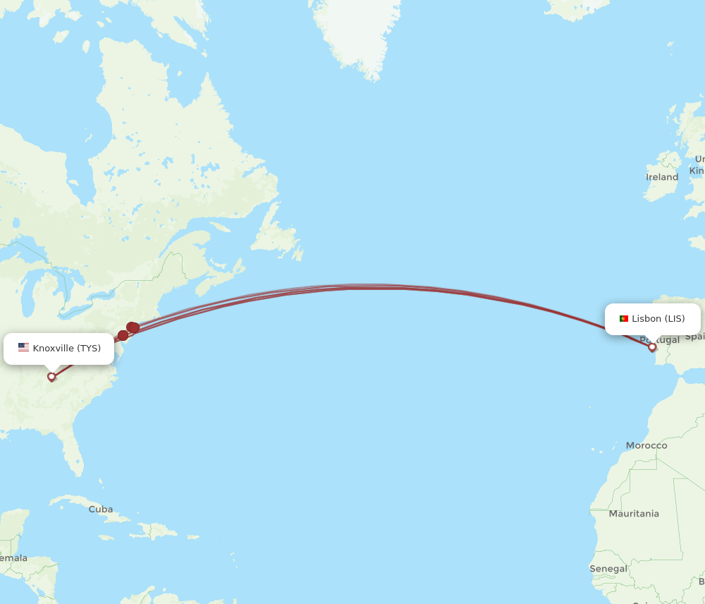 LIS-TYS flight routes