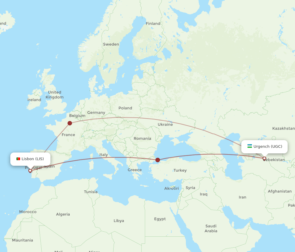 LIS-UGC flight routes